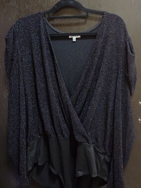 white birch Sparkle Wrap-Front Bodysuit in Black